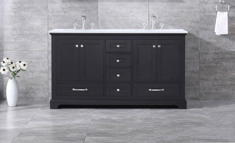 Image of Dukes Modern Espresso 60" Double Vanity with Quartz Top, No Mirror