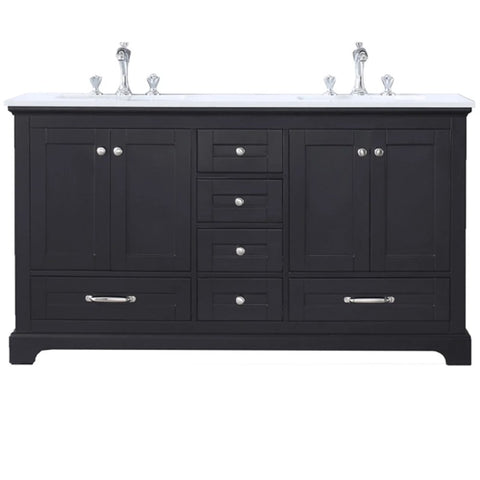 Image of Dukes Modern Espresso 60" Double Vanity with Quartz Top, No Mirror