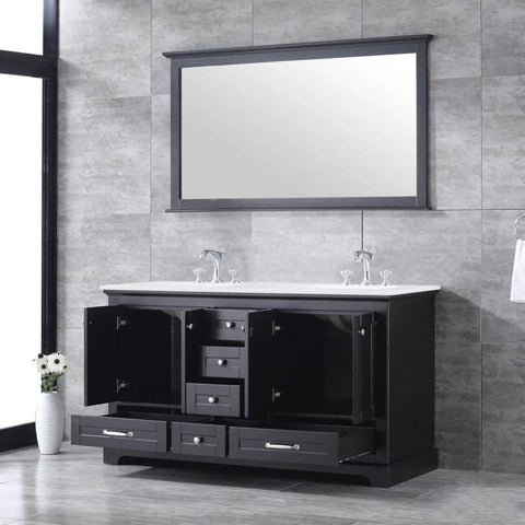 Image of Dukes Modern Espresso 60" Double Vanity with Quartz Top With Mirror