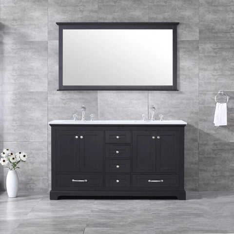 Image of Dukes Modern Espresso 60" Double Vanity with Quartz Top With Mirror