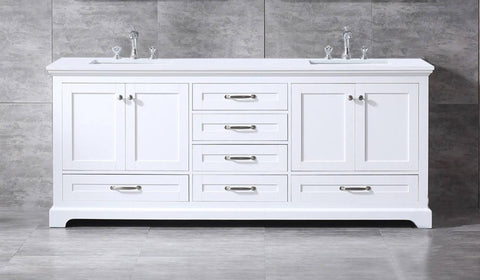 Image of Dukes Modern White 80" Double Vanity with Quartz Top, No Mirror