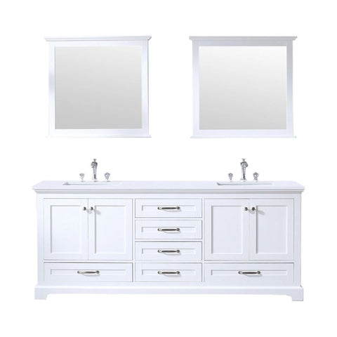 Image of Dukes Modern White 80" Double Vanity with Quartz Top, With Faucet and Mirrors
