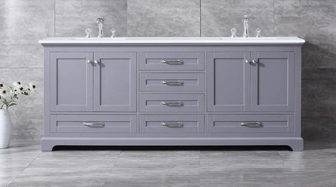 Image of Dukes Modern Dark Grey 80" Double Vanity with Quartz Top, No Mirror