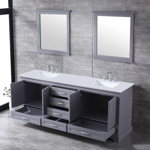 Image of Dukes Modern Dark Grey 80" Double Vanity with Quartz Top, With Faucet and Mirrors