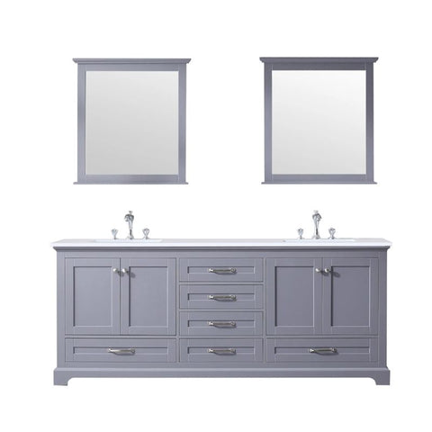 Image of Dukes Modern Dark Grey 80" Double Vanity with Quartz Top, With Faucet and Mirrors
