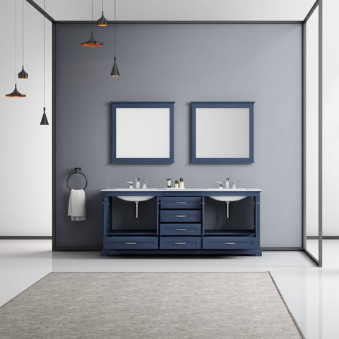 Image of Lexora Dukes Transitional Navy Blue 80" Double Vanity Set | LD342280DEDSM30F