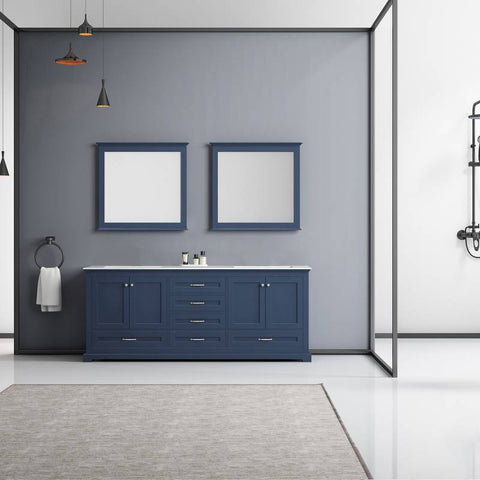 Image of Lexora Dukes Transitional Navy Blue 80" Double Vanity, with 30" Mirror | LD342280DEDSM30