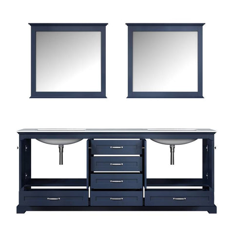 Image of Lexora Dukes Transitional Navy Blue 80" Double Vanity, with 30" Mirror | LD342280DEDSM30