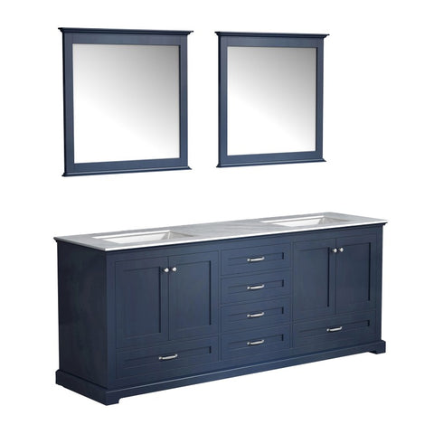 Image of Lexora Dukes Transitional Navy Blue 80" Double Vanity, with 30" Mirror | LD342280DEDSM30