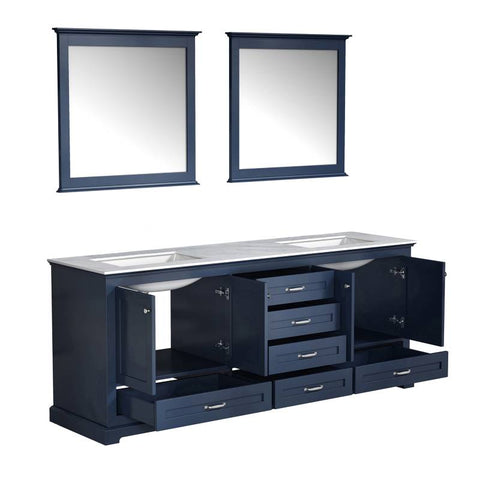 Image of Lexora Dukes Transitional Navy Blue 80" Double Vanity, with 30" Mirror | LD342280DEDSM30