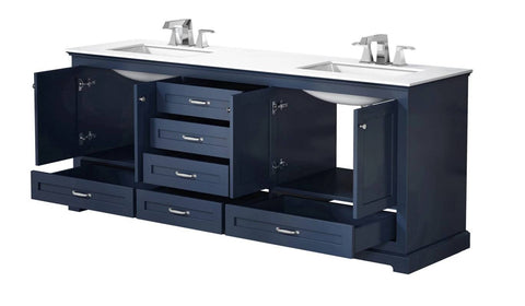 Image of Dukes Modern Navy Blue 80" Double Vanity with Quartz Top, No Mirror