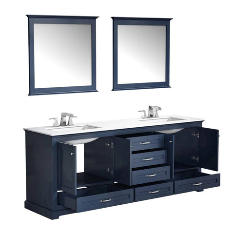 Image of Dukes Modern Navy Blue 80" Double Vanity with Quartz Top, With Faucet and Mirrors