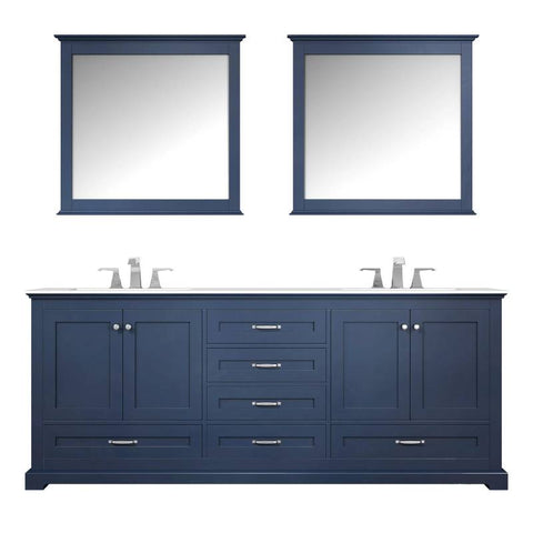 Image of Dukes Modern Navy Blue 80" Double Vanity with Quartz Top, With Faucet and Mirrors