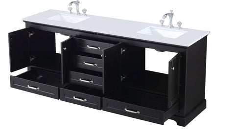 Image of Dukes Modern Espresso 80" Double Vanity with Quartz Top, No Mirror