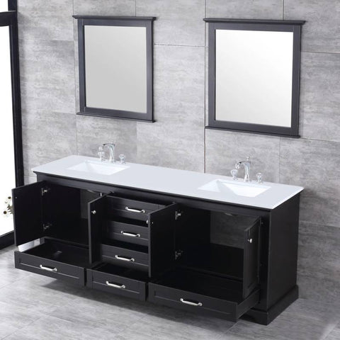 Image of Dukes Modern Espresso 80" Double Vanity with Quartz Top, With Faucet and Mirrors