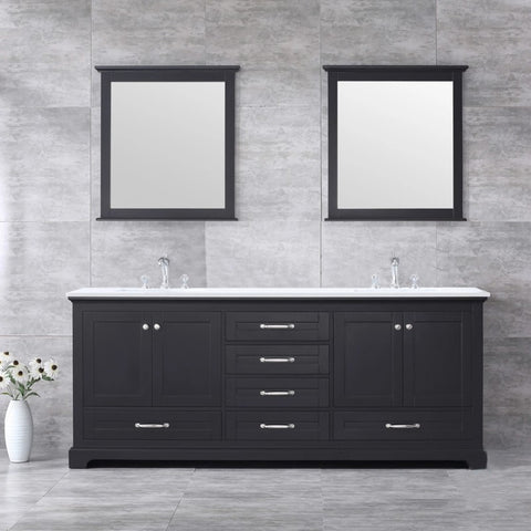 Image of Dukes Modern Espresso 80" Double Vanity with Quartz Top, With Faucet and Mirrors
