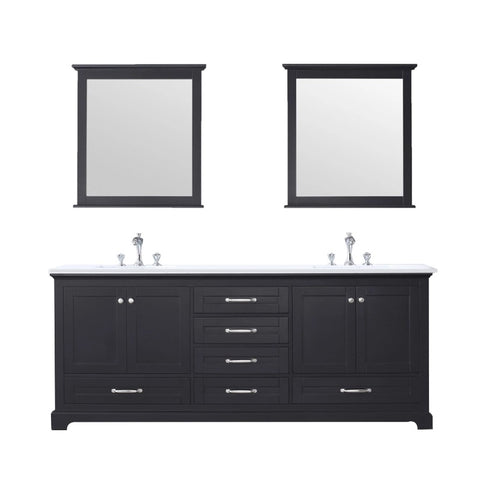 Image of Dukes Modern Espresso 80" Double Vanity with Quartz Top, With Faucet and Mirrors