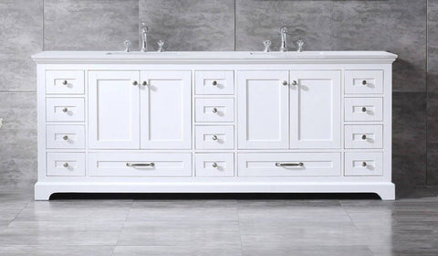 Image of Dukes Modern White 84" Double Vanity with Quartz Top, No Mirror