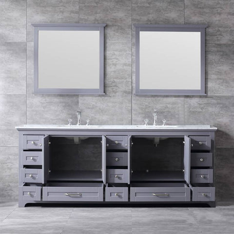 Image of Lexora Dukes Transitional Dark Grey 84" Double Vanity Set | LD342284DBDSM34F