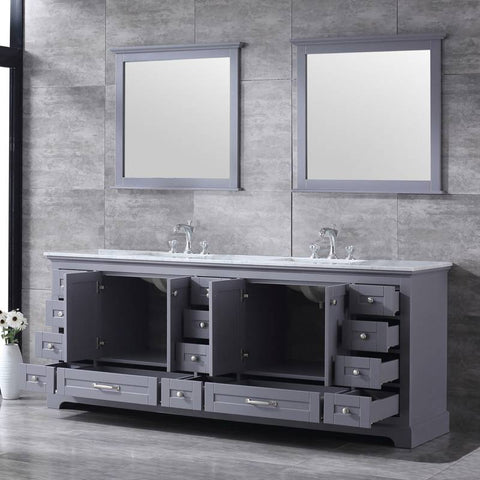 Image of Lexora Dukes Transitional Dark Grey 84" Double Vanity Set | LD342284DBDSM34F