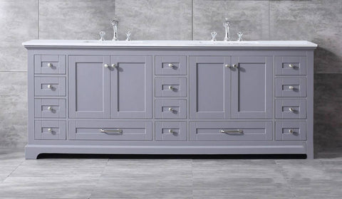 Image of Dukes Modern Dark Grey 84" Double Vanity with Quartz Top, No Mirror