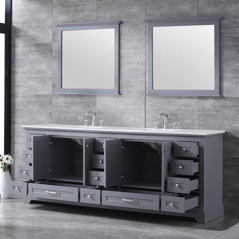 Image of Dukes Modern Dark Grey 84" Double Vanity with Quartz Top, With Faucet and Mirrors
