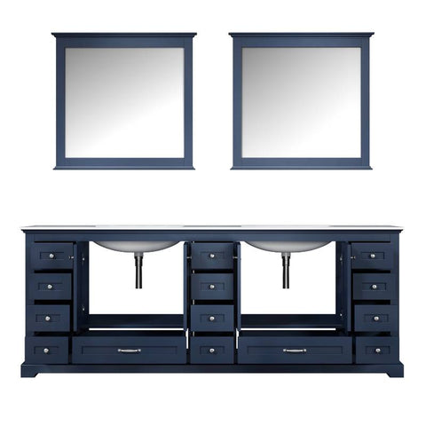 Image of Lexora Dukes Transitional Navy Blue 84" Double Vanity, with 34" Mirror | LD342284DEDSM34