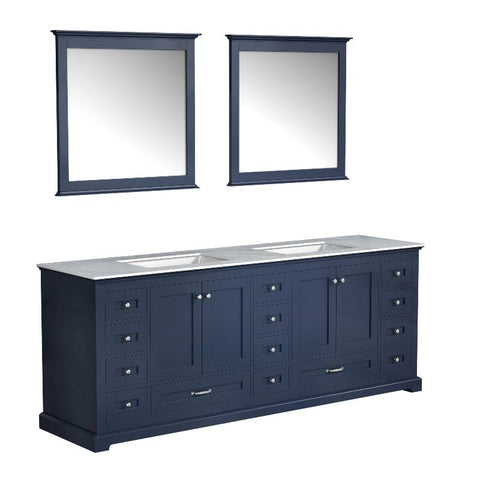 Image of Lexora Dukes Transitional Navy Blue 84" Double Vanity, with 34" Mirror | LD342284DEDSM34