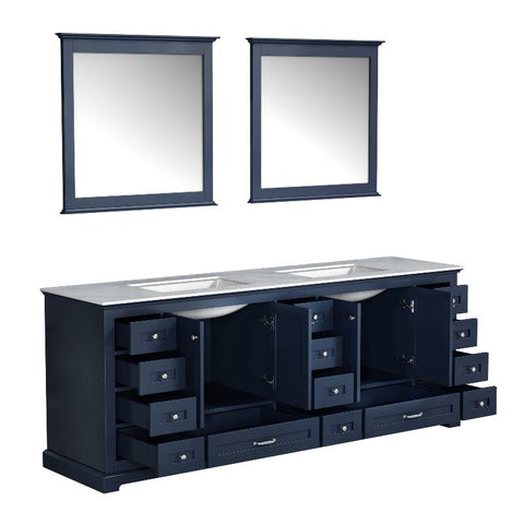 Image of Lexora Dukes Transitional Navy Blue 84" Double Vanity, with 34" Mirror | LD342284DEDSM34