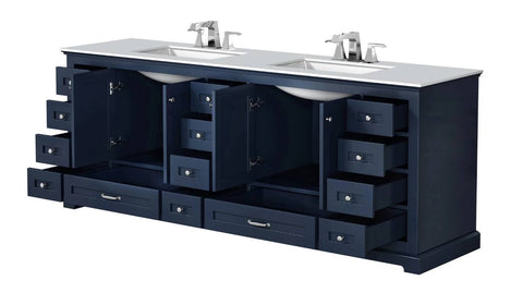 Image of Dukes Modern Navy Blue 84" Double Vanity with Quartz Top, No Mirror