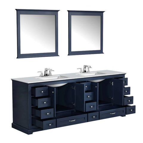 Image of Dukes Modern Navy Blue 84" Double Vanity with Quartz Top With Mirror