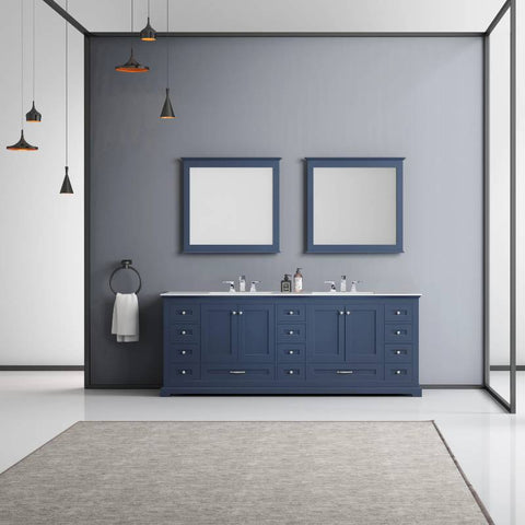 Image of Dukes Modern Navy Blue 84" Double Vanity with Quartz Top, With Faucets and Mirrors