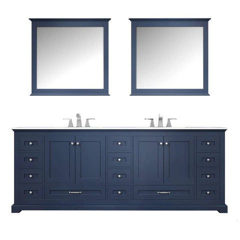 Image of Dukes Modern Navy Blue 84" Double Vanity with Quartz Top, With Faucets and Mirrors