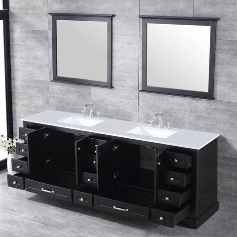 Image of Dukes Modern Espresso 84" Double Vanity with Quartz Top, With Faucets and Mirrors