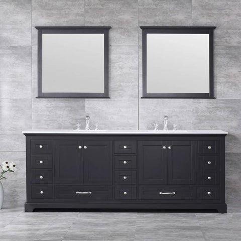 Image of Dukes Modern Espresso 84" Double Vanity with Quartz Top With Mirror