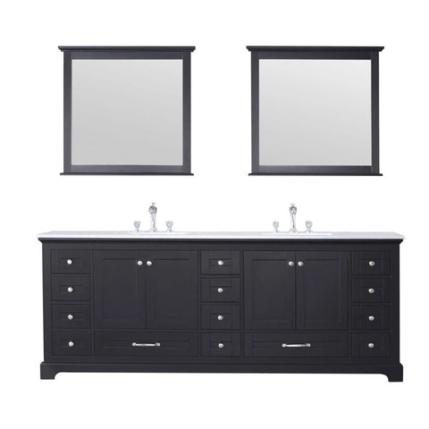 Image of Dukes Modern Espresso 84" Double Vanity with Quartz Top, With Faucets and Mirrors