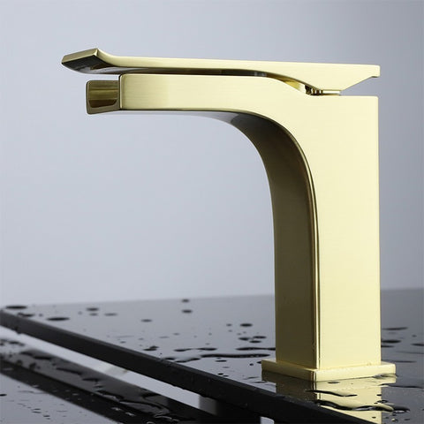 Image of Balzani Brass Single Hole Waterfall Bathroom Faucet - Brushed Brass | LFS1011BS