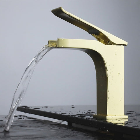 Image of Balzani Brass Single Hole Waterfall Bathroom Faucet - Brushed Brass | LFS1011BS