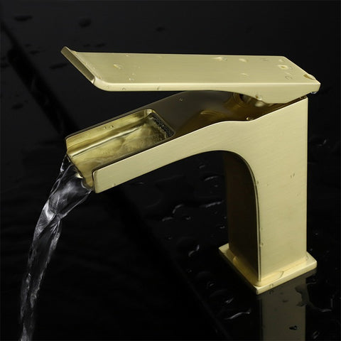 Image of Balzani Brass Single Hole Waterfall Bathroom Faucet - Brushed Brass | LFS1011BS