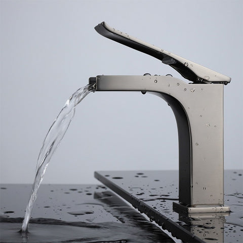 Image of Lexora Balzani Brass Single Hole Waterfall Bathroom Faucet - Gun Metal | LFS1011GM