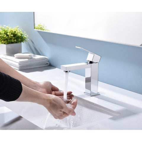 Image of Lexora Monte Modern Stainless Steel Single Hole Bathroom Faucet - Chrome | LFS1012CH