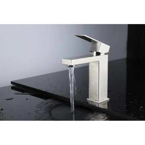 Image of Lexora Monte Modern Stainless Steel Single Hole Bathroom Faucet - Satin Nickel | LFS1012SN