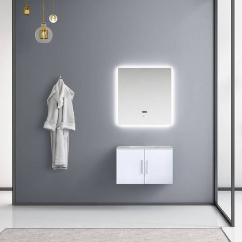 Image of Lexora Geneva Transitional Glossy White 30" Single Sink Vanity with 30" Led Mirror | LG192230DMDSLM30