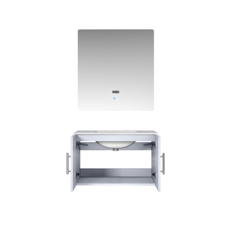 Image of Lexora Geneva Transitional Glossy White 30" Single Sink Vanity with 30" Led Mirror | LG192230DMDSLM30