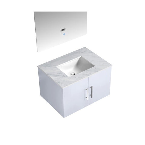 Image of Lexora Geneva Transitional Glossy White 30" Single Sink Vanity with 30" Led Mirror | LG192230DMDSLM30