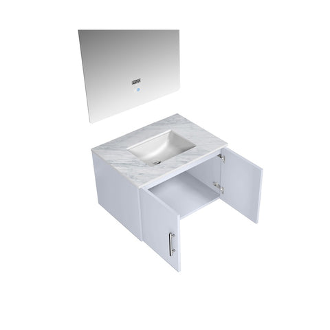 Image of Lexora Geneva Transitional Glossy White 30" Single Sink Vanity with 30" Led Mirror | LG192230DMDSLM30