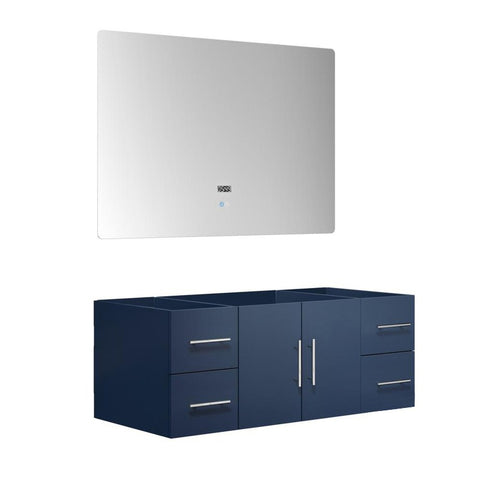 Image of Lexora Geneva Transitional Navy Blue 48" Vanity with 48" Led Mirror, no Top | LG192248DE00LM48