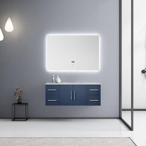 Image of Lexora Geneva Transitional Navy Blue 48" Single Sink Vanity with 48" Led Mirror | LG192248DEDSLM48
