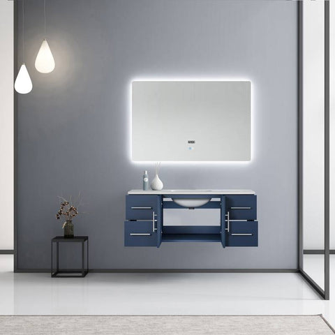 Image of Lexora Geneva Transitional Navy Blue 48" Single Sink Vanity with 48" Led Mirror | LG192248DEDSLM48