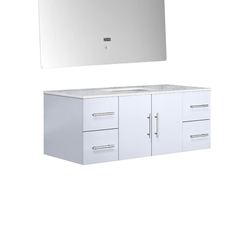 Image of Lexora Geneva Transitional Glossy White 48" Single Sink Vanity with 48" Led Mirror | LG192248DMDSLM48